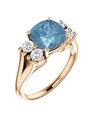 18K Rose Gold 8.00x8.00mm Antique Cushion Cut Sky Blue Topaz and Diamond Ring -- LIFETIME WARRANTY