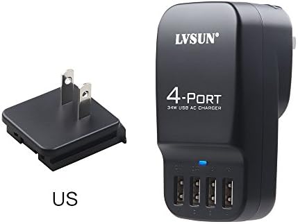 ICV 4-PORT Rapid USB Wall Charger with US,EU,UK and AU Interchangeable 4 Sets AC Plugs: Plus,Family-sized Power Adapter with Auto Detect Technology for iPhone 6/plus 5S 5C 5 4S; iPad Air 2 Mini;Galaxy S6 Edge, S6 S5 S4 ,Note 4 3; Nexus; HTC One M8 M9 and more 5V USB-Charges Devices [Black](ICV-4U)