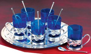Colbalt Blue Demitasse Espresso Set- 6 Piece w/ Tray