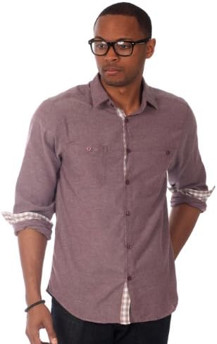 Filthy Etiquette "Carlton" Chambray Shirt with Gingham Plaid Trims