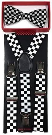 Brand New 2015 Checkered Unisex Kids Fashion Suspenders Bow Tie Combo