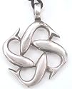 4 Dolphins Art Silver Tone Pewter Pendant Necklace