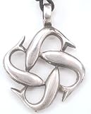 4 DOLPHINS Art Silver Tone PEWTER Pendant Necklace