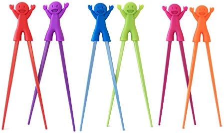 Happy Kids Hinged Chopsticks - Set of 2 Colors Value Pack! (Pink+Orange)