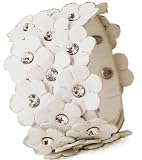 Beautiful Bling Crystal & White Flower Leatherette Cuff Bracelet