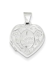 14k White Gold Polished Heart-Shaped I Love You Locket. Metal Wt- 0.74g