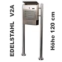 Standbriefkasten aus geb&uuml;rstetem Edelstahl, 120 cm hoch