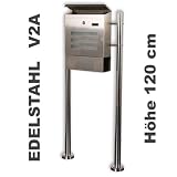 Standbriefkasten aus geb&uuml;rstetem Edelstahl, 120 cm hoch - Maxstore