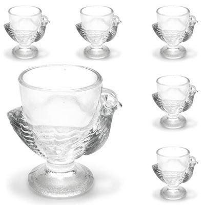 French Country Chicken Glass Egg Cups Set of 6