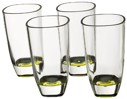 Living Plus Tall Acrylic Glasses with Green Square Bottom - Set of 4