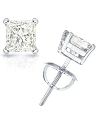 IGI Certified 1/3 cttw Princess-Cut Diamond 4-Prong Stud Earrings in 14K White Gold with Screw Backs (H-I Color, I1-I2 Clarity)