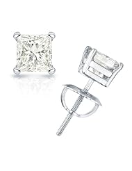 IGI Certified 1/2 cttw Princess-Cut Diamond 4-Prong Stud Earrings in 14K White Gold with Screw Backs (H-I Color, I1-I2 Clarity)