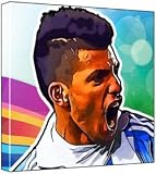 Sergio Aguero – Pop Art Print (Multicolour; Rainbow Bubbles Background) 30 x 30 x 2 cm Medium Square Deep Box Canvas