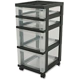 IRIS 4-Drawer Cart with Organizer Top and Casters, Black