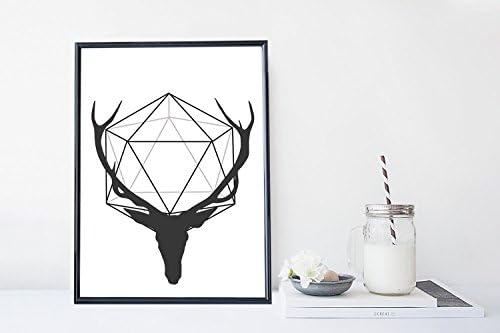Modern deer geometric black and white art print poster - unframed