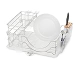 IMAGE OF simplehuman Flip-Top Dishrack with Bamboo Knife Block, Stainless Steel