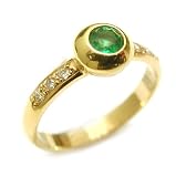 Engagement Ring or Promise Ring Bezel Set with Emerald and Diamond, 18k Yellow Gold, Ring Size 5.5 (T.w 0.45)