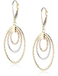 14K Tri-Color Gold Three Oval Diamond Cut Dangle Earrings