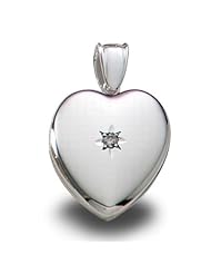 Sterling Silver HEART and Genuine Diamond Heavy Weight Locket 1 inch x 1 inch in Sterling Silver