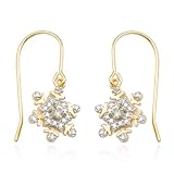 18k Yellow Gold Plated Sterling Silver Blue Topaz and Diamond Accent Snowflake Earrings