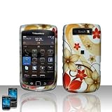 Rubberized Silver Brown Gold Red Vine Flower Snap on Design Case Hard Case Skin Cover Faceplate for Blackberry Torch 9800