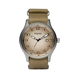 Fossil FS4512 Hommes Montre analogique, bo&icirc;tier acier, cadran cr&egrave;me, Bracelet en toile cr&egrave;me