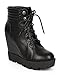 Women Leatherette Lace Up Lug Sole Wedge Combat Bootie CH39 - Black Leatherette