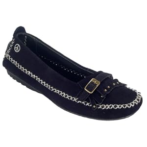 Buy PEACE MOCS Emily Ladies Suede Moccasins Shoes Casual Flat Loafers Black