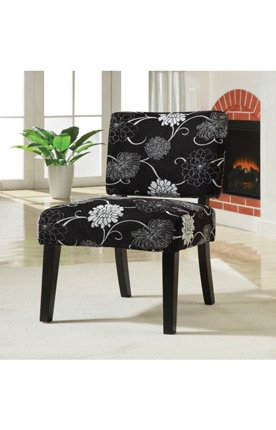 Coaster 902048 Patterned Fabric Upholstery Accent Chair, Black And White Flowers