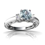 14K White Gold Round Genuine Aquamarine Engagement Ring
