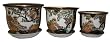 Porcelain pots / planters set of 3 - hand painted gold filigree work, birds and flowers design