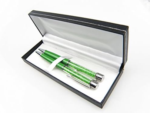 Two containers, GREEN COLOR Crystal senior gift boxes Ballpoint Pen Filled With Swarovski Crystal Elements