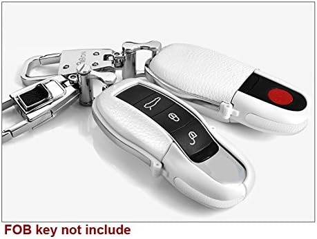Black leather Key Cover Case Shell for Porsche Cayenne Caman Panamera 911 981 FOB Key (White)