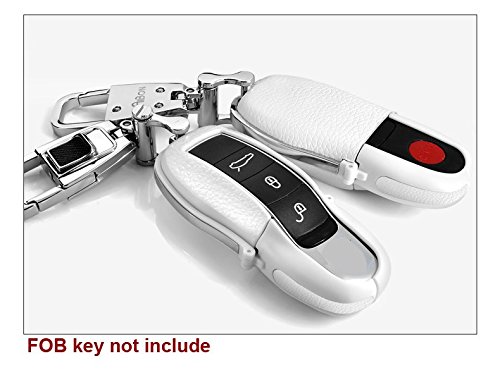 Black leather Key Cover Case Shell for Porsche Cayenne Caman Panamera 911 981 FOB Key (White)