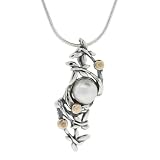 Silver Butterfly Embrace Pendant with Pearl