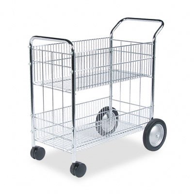 FEL40912 Mail Cart, 18x38-1/2x39-1/4, Silver Chrome