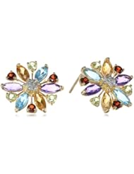 Gold Over Sterling Silver Multi-Stone with Diamond-Accent Cluster Earrings (0.06 cttw, I-J Color, I2-I3 Clarity)