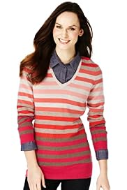 Pure Cashmere V-Neck Striped Knitted Tunic