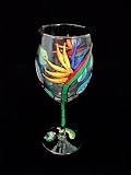 Bird of Paradise Design - Hand Painted - Wine Glass - 8 oz..