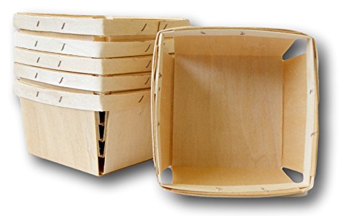 Quart Square Vented Wooden Berry Baskets - Set of 6