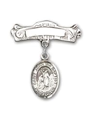 Sterling Silver Baby Badge with St. John the Baptist Charm and Arched Polished Badge Pin