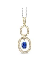 Trio Oval Diamond Pendant In 18K Yellow Gold With A 1.00 ct. Genuine Blue Sapphire Center Stone.