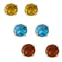 10k Yellow Gold 3 Piece Individually Boxed 5mm Round Citrine, Blue Topaz and Garnet Earrings