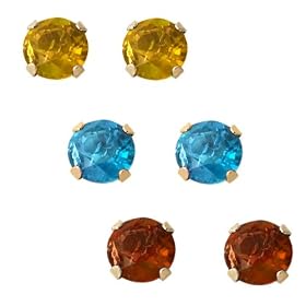 10k Yellow Gold 3 Piece Individually Boxed 5mm Round Citrine, Blue Topaz and... by Amazon.com Collection