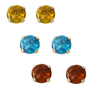 Buy 10k Yellow Gold 3 Piece Individually Boxed 5mm Round Citrine, Blue Topaz and Garnet Earrings by Amazon.com Collection
