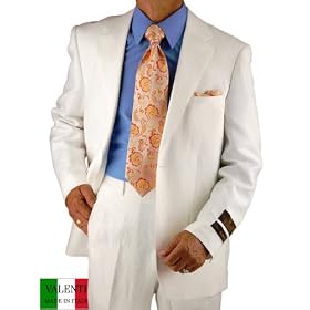 White Italian Summer Linen Men Suits Oscar By Valenti Hand Tailored Two Button Suit Sporty Casual Apparel Complete with Jacket and Pants Lapel Hand Pick Stitching