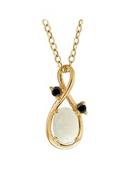 0.69 Ct Oval/cabouchon White Opal and Black Diamond 18k Yellow Gold Pendant