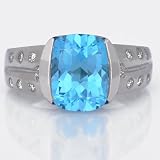 Ladies Blue Topaz and Diamond Ring in 14k White Gold