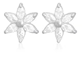 Silver White Cubic Zirconia Flower Stud Earrings