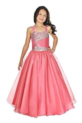 Girls Spaghetti Strap Lace Sequined Backless Corset   Waistline  Satin/Tulle  Ball Gown Pageant Dress/Party Dress 